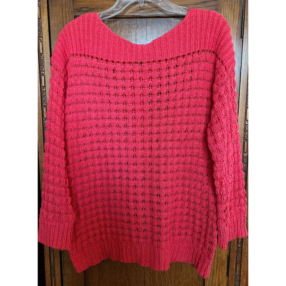 Apt. 9 Womens Pink Open Knit Popcorn Sweater Size L Scoop Neck Long Sleeve